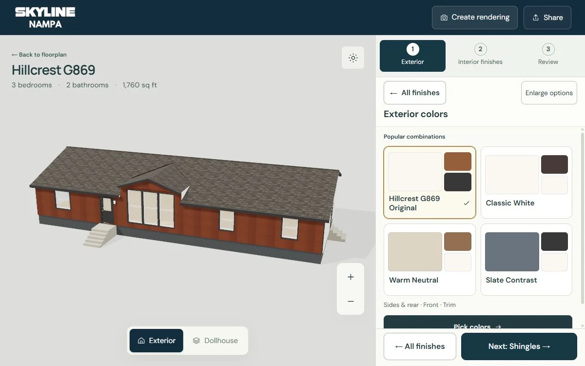 Hillcrest G869 in the Design Studio with exterior color and finish choices