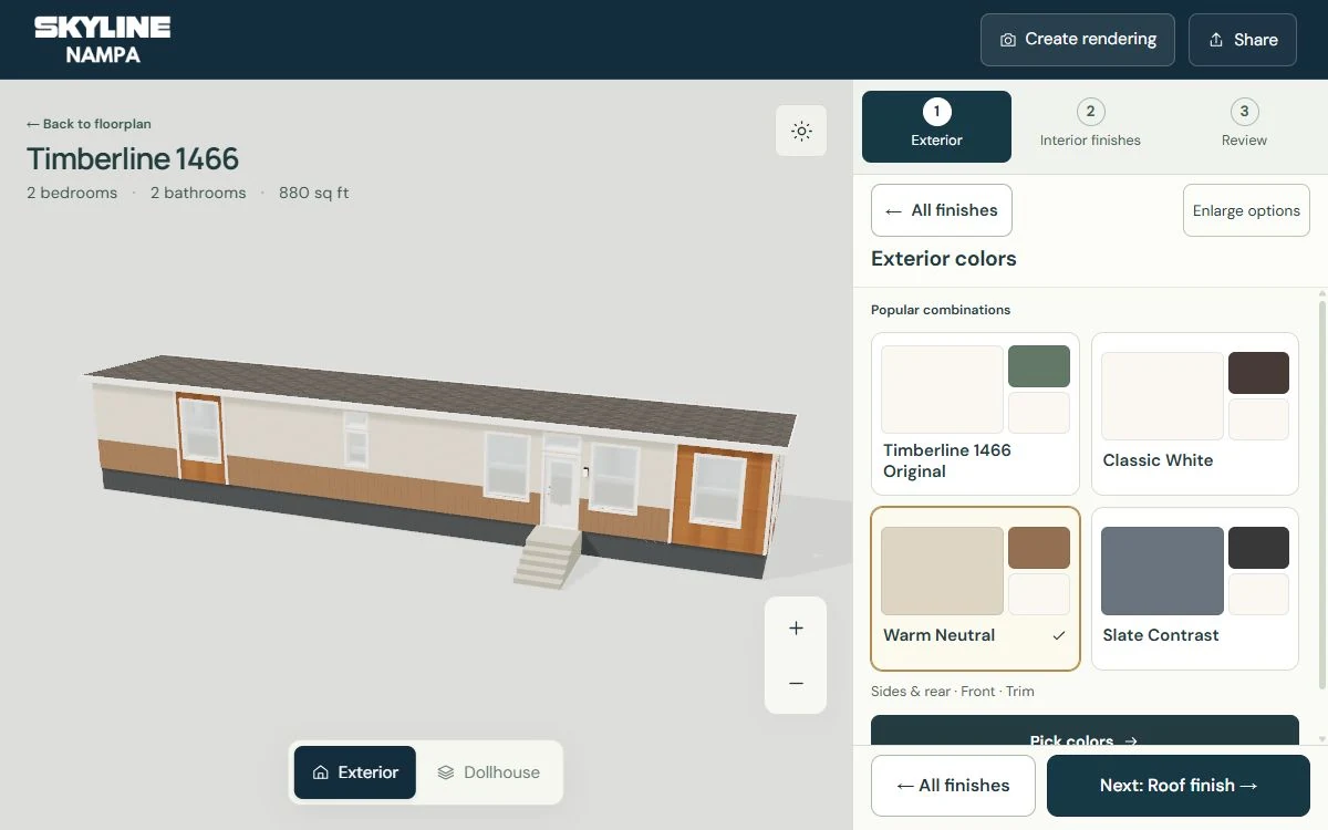 Timberline 1466 in the Design Studio with exterior color and finish choices